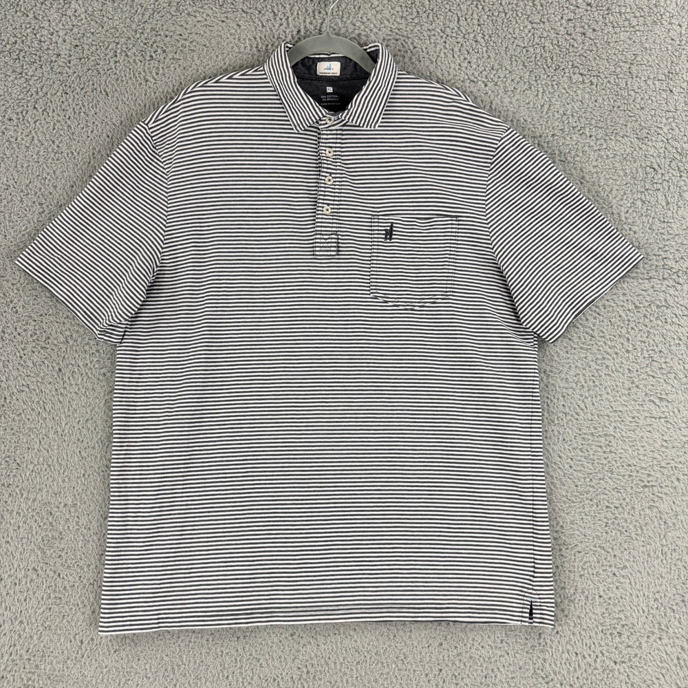 Johnnie-O Dante Polo Mens XL Gunmetal Striped Hangin Out Cotton Stretch Pocket